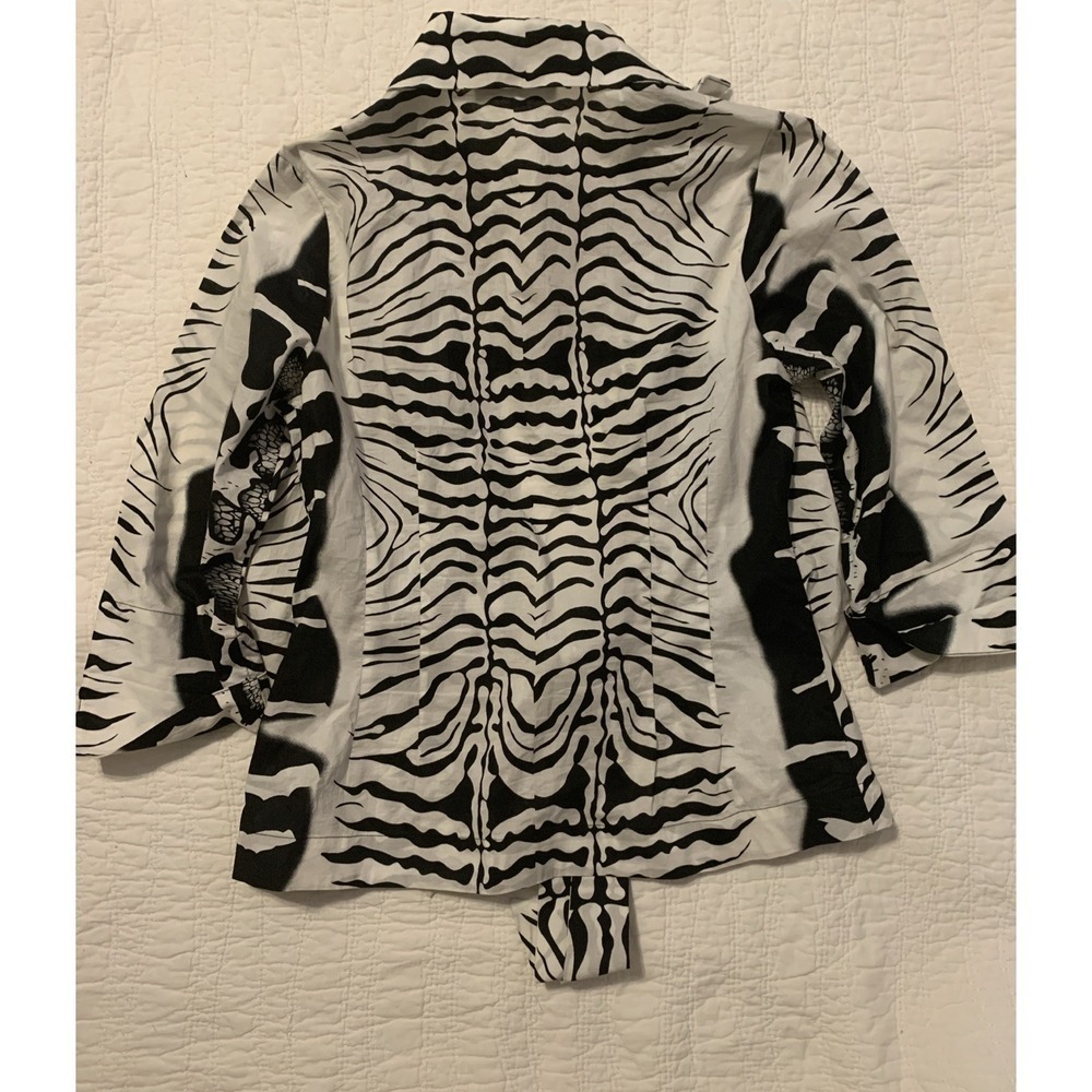 Mishca Women's Blouse Medium Black White Zebra Print Tie Front - Picture 4 of 5